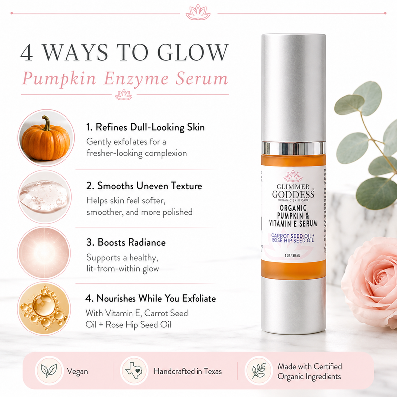 Glimmer Goddess® Organic Skin Care Organic Pumpkin Enzyme Serum – Exfoliating Glow Treatment Serums White Smoke 1 oz.