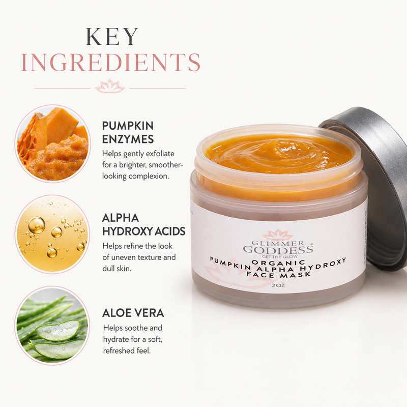 Glimmer Goddess® Organic Skin Care Organic Pumpkin AHA Face Mask – Exfoliating Treatment for Wrinkles & Glow Masks & Peels White Smoke 2 oz.,4 oz.