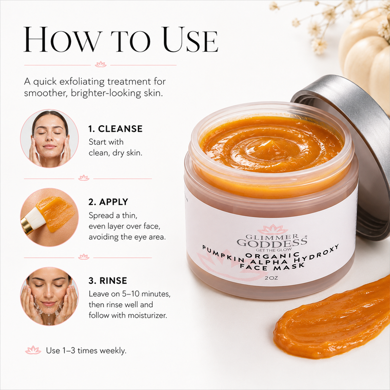 Glimmer Goddess® Organic Skin Care Organic Pumpkin AHA Face Mask – Exfoliating Treatment for Wrinkles & Glow Masks & Peels White Smoke 2 oz.,4 oz.