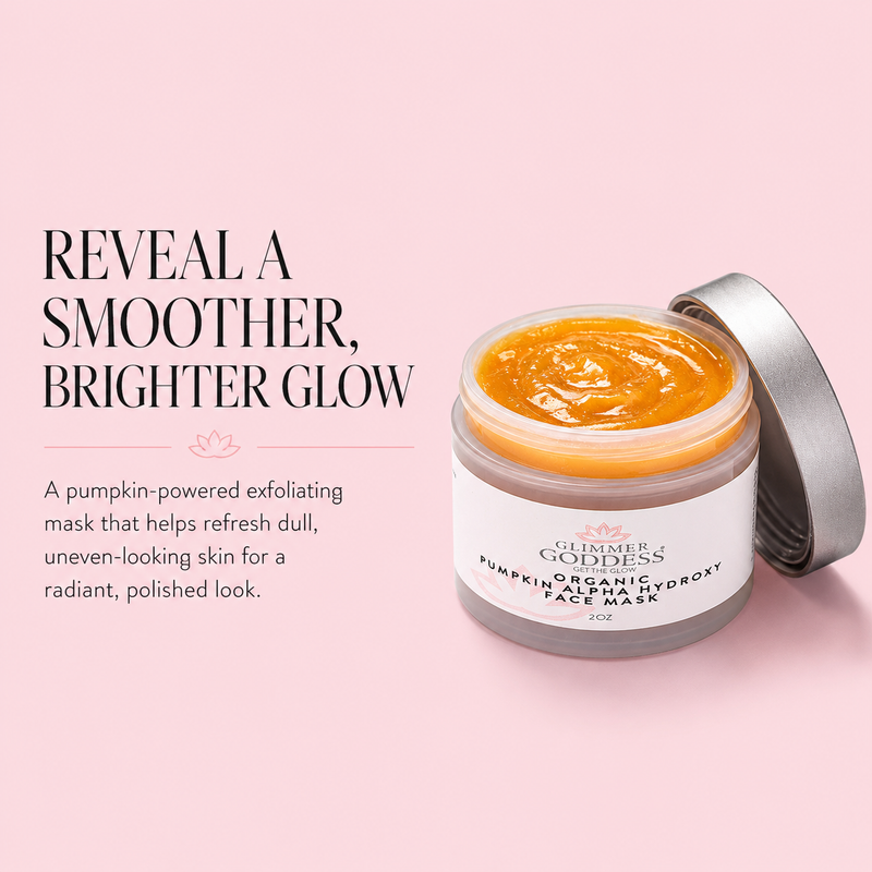 Glimmer Goddess® Organic Skin Care Organic Pumpkin AHA Face Mask – Exfoliating Treatment for Wrinkles & Glow Masks & Peels Misty Rose 2 oz.,4 oz.