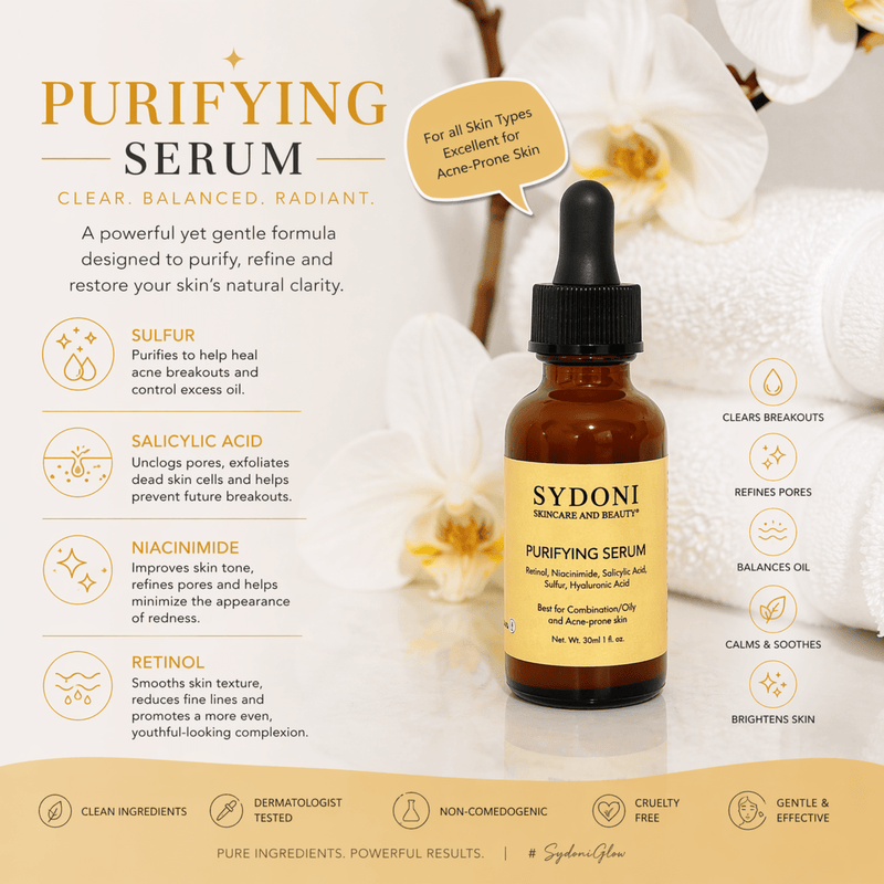 Sydoni Skincare and Beauty SYDONI PURIFYING SERUM with Niacinamide & Retinol | Refine, Clarify & Smooth 30 ml/ 1fl. oz. Serum Misty Rose