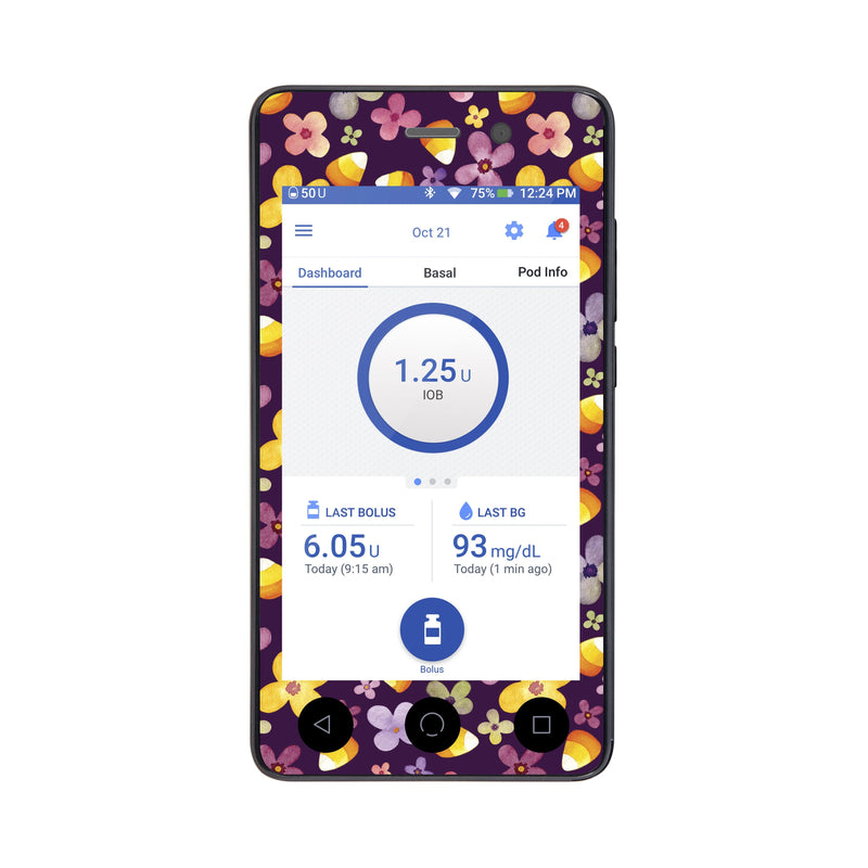 Peelz Purple Floral Sticker for Omnipod DASH® PDM – Pump Peelz Peelz/Stickers White Smoke Whole System Peelz (front + case),Front Peelz,Case Peelz