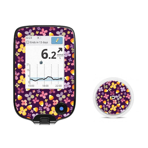 Peelz Purple Floral for Freestyle Libre 2 Peelz/Stickers White Smoke Receiver + Sensor