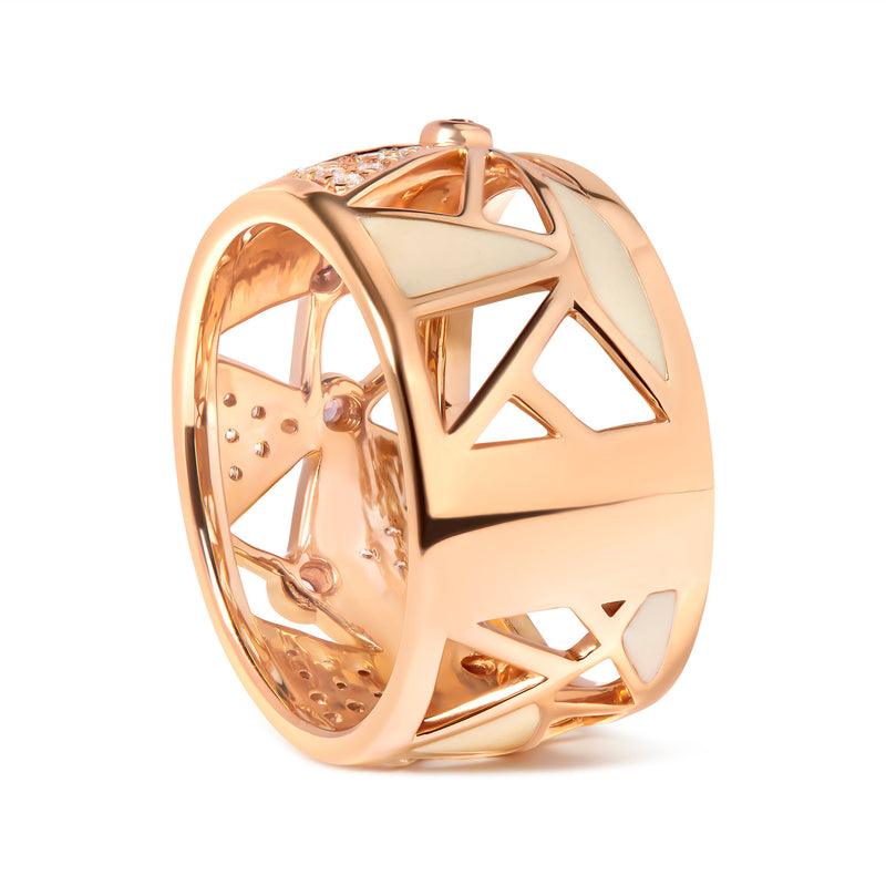 Bids.com 14K Rose Gold 1/3 Cttw Diamond and Pink Tourmaline Cigar Band Ring with White Enamel (G-H Color, SI1-SI2 Clarity) Rings White Smoke 7 / Rose.Gold