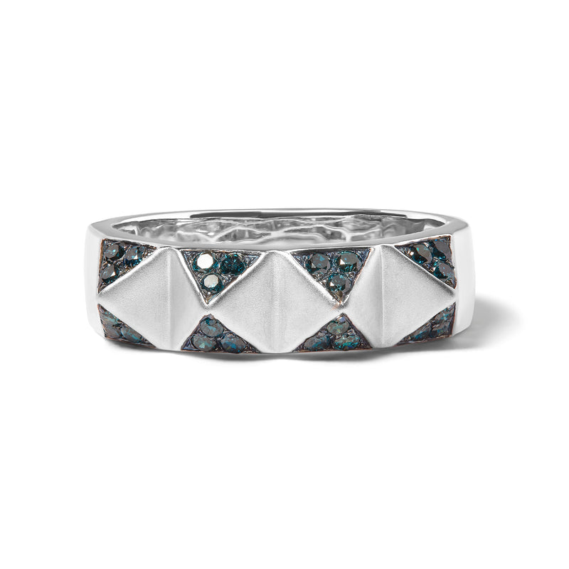 Bids.com 14K White Gold 1/4 Cttw Treated Blue Diamond Pyramid Band Ring (Blue Color, SI1-SI2 Clarity)- Size 7 Rings Light Gray 7 / White.Gold