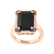 Bids.com 14K Rose Gold 15x10 MM Emerald-Cut Black Onyx and 1/5 Cttw Blue and White Diamond Halo Cocktail Ring (G-H Color, SI1-SI2 Clarity)- Size 7 Rings White Smoke 7 / Rose.Gold