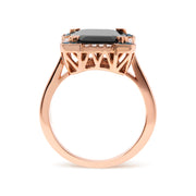 Bids.com 14K Rose Gold 15x10 MM Emerald-Cut Black Onyx and 1/5 Cttw Blue and White Diamond Halo Cocktail Ring (G-H Color, SI1-SI2 Clarity)- Size 7 Rings White Smoke 7 / Rose.Gold