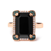 Bids.com 14K Rose Gold 15x10 MM Emerald-Cut Black Onyx and 1/5 Cttw Blue and White Diamond Halo Cocktail Ring (G-H Color, SI1-SI2 Clarity)- Size 7 Rings White Smoke 7 / Rose.Gold