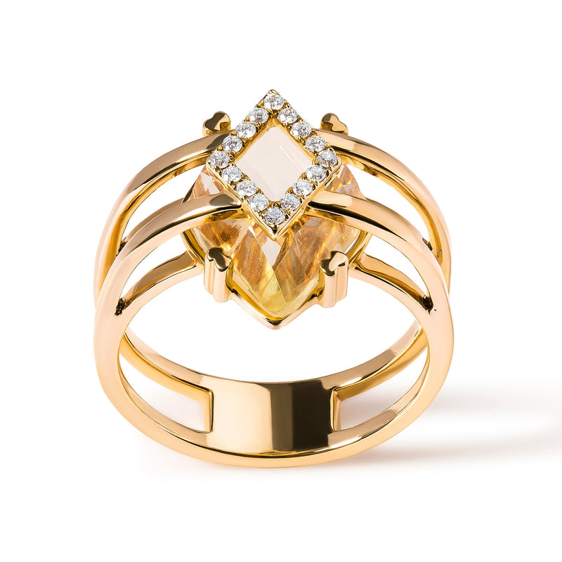 Bids.com 14K Yellow Gold 15x15 MM Marquise Cut Yellow Topaz and Diamond Accent Statement Cocktail Ring (G-H Color, SI1-SI2 Clarity) Rings White Smoke 7 / Yellow.Gold