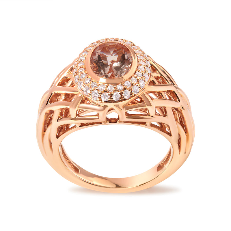 Bids.com 14K Rose Gold Oval Cut Light Pink Morganite and 3/8 Cttw Diamonds Halo and Basket Weave Cocktail Ring (G-H Color, SI1-SI2 Clarity) - Size 7 Rings White Smoke 7 / Rose.Gold
