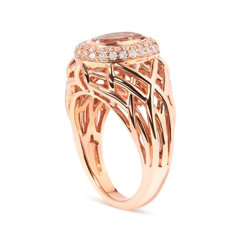 Bids.com 14K Rose Gold Oval Cut Light Pink Morganite and 3/8 Cttw Diamonds Halo and Basket Weave Cocktail Ring (G-H Color, SI1-SI2 Clarity) - Size 7 Rings White Smoke 7 / Rose.Gold