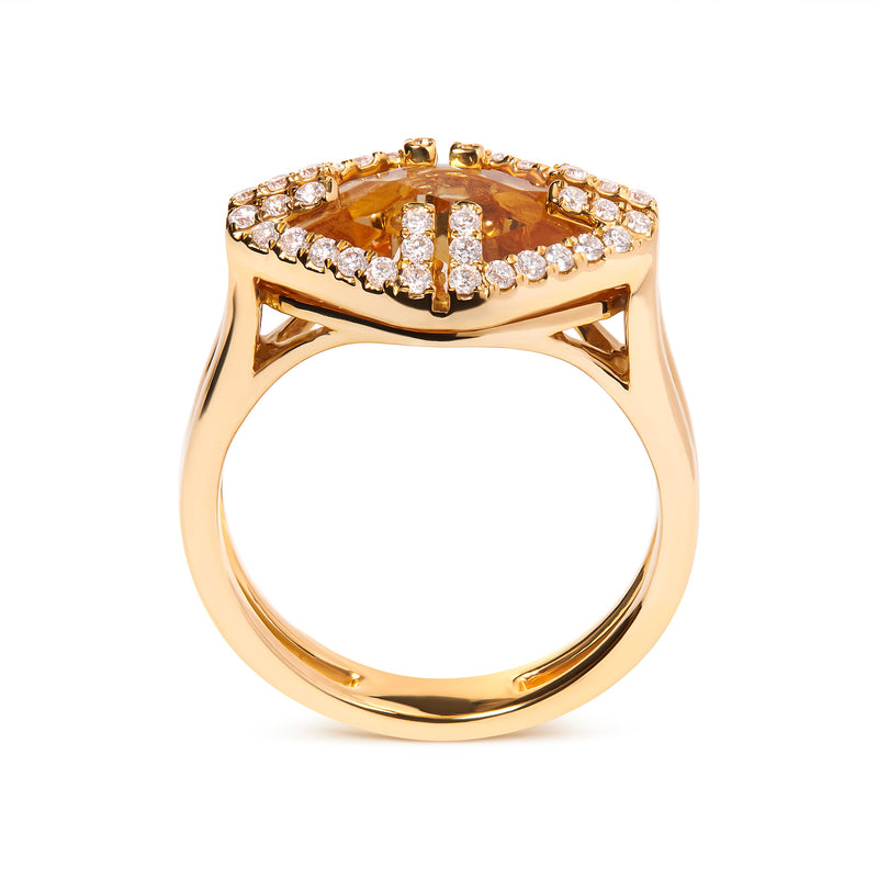Bids.com 14K Yellow Gold Marquise-Cut Yellow Citrine and 1/3 Cttw Diamond Halo Cocktail Ring (G-H Color, SI1-SI2 Clarity) - Size 7 Rings White Smoke 7 / Yellow.Gold