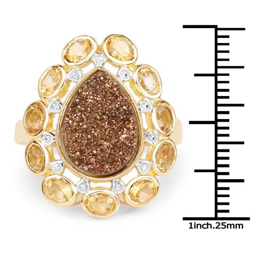Bids.com 5.14 Carat Genuine Bronze Drusy and Citrine .925 Sterling Silver Ring Rings White Smoke size 5.00,size 9.00,size 10.00,size 6.00,size 7.00,size 8.00
