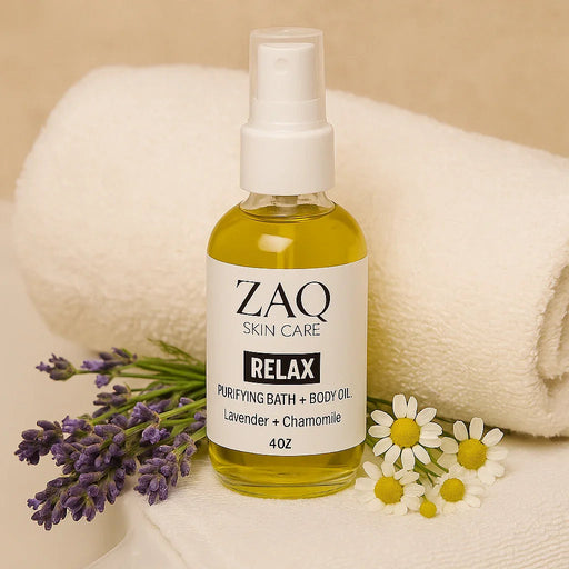 ZAQ Skin & Body Calming Massage Body Oil - Lavender + Chamomile Essential Oils Light Gray 4oz