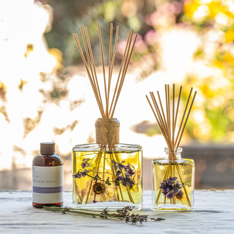 Rosy Rings Accent Botanical Reed Diffuser - Roman Lavender 4oz Botanical Diffuser Tan