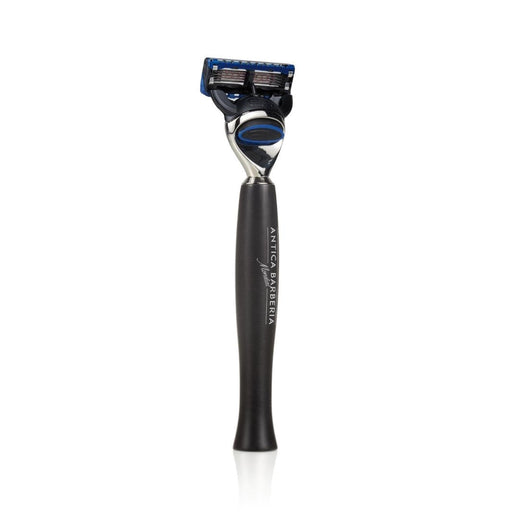 Antica Barberia Mondial US Panther Black Brushed Aluminum Razor Handle for Fusion Cartridge Razor Handle White Smoke