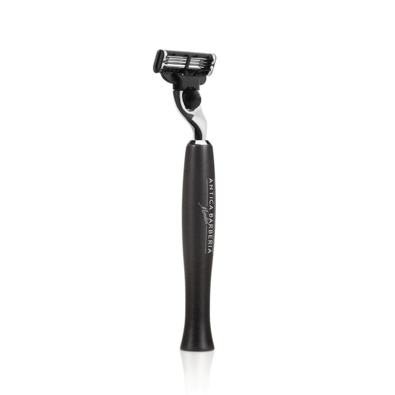 Antica Barberia Mondial US Panther Black Brushed Aluminum Razor Handle for Mach3 Cartridge Razor Handle White Smoke