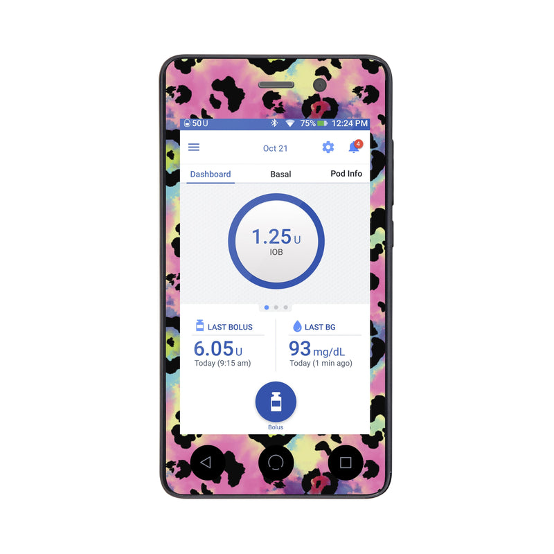 Peelz Rainbow Leopard Sticker for Omnipod DASH® PDM – Pump Peelz Peelz/Stickers White Smoke Whole System Peelz (front + case),Front Peelz