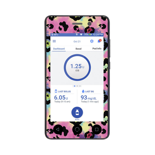 Peelz Rainbow Leopard Sticker for Omnipod DASH® PDM – Pump Peelz Peelz/Stickers White Smoke Whole System Peelz (front + case),Front Peelz