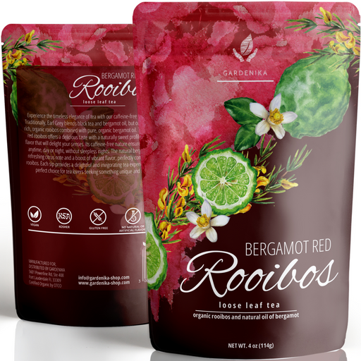 Gardenika Shop Bergamot Rooibos Tea, Herbal & Caffeine-Free - Organic & Kosher Loose Leaf Tea White Smoke