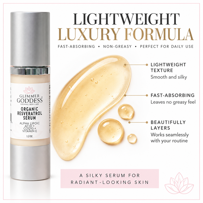 Glimmer Goddess® Organic Skin Care Organic Resveratrol Serum – Instant Firming Serums White Smoke 1 oz.