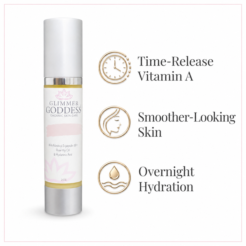 Glimmer Goddess® Organic Skin Care Organic Vitamin A Microcaps Night Cream – Brightening Anti-Aging Treatment Moisturizers White Smoke