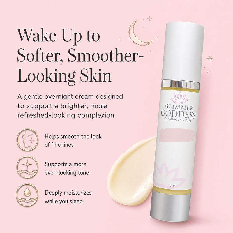 Glimmer Goddess® Organic Skin Care Organic Vitamin A Microcaps Night Cream – Brightening Anti-Aging Treatment Moisturizers Misty Rose