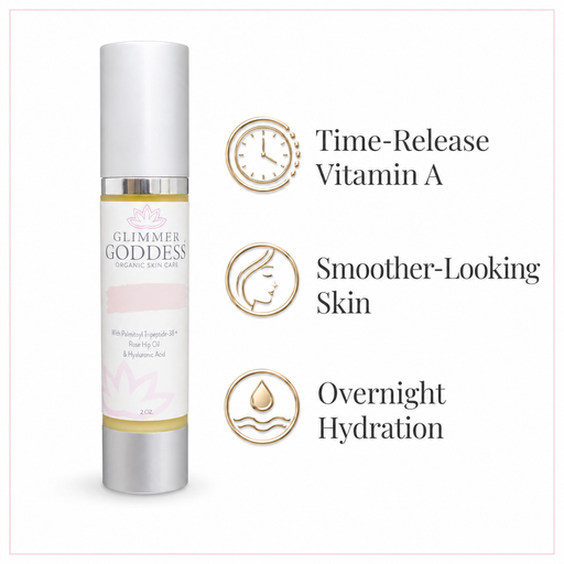 Glimmer Goddess® Organic Skin Care Organic Vitamin A Microcaps Night Cream – Brightening Anti-Aging Treatment Moisturizers White Smoke