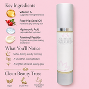 Glimmer Goddess® Organic Skin Care Organic Vitamin A Microcaps Night Cream – Brightening Anti-Aging Treatment Moisturizers Misty Rose
