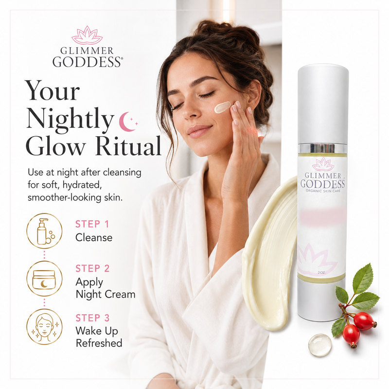 Glimmer Goddess® Organic Skin Care Organic Vitamin A Microcaps Night Cream – Brightening Anti-Aging Treatment Moisturizers White Smoke