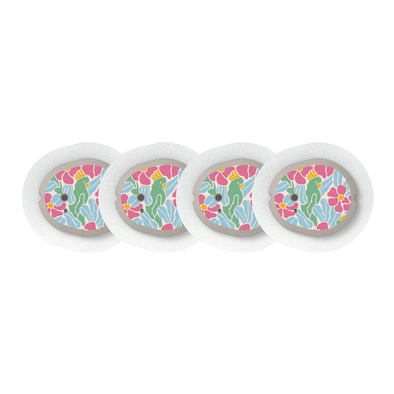 Peelz Retro Parrots Designed for the DEXCOM G7 and Stelo Transmitter Peelz/Stickers White Smoke 4-pack (Set of 4 Stickers)