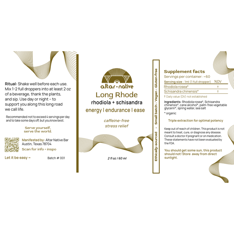 Altar Native (PRE-ORDER) Long Rhode ⟡ Rhodiola + Schisandra Adaptogen Drops Tincture White Smoke Dropper,Pump