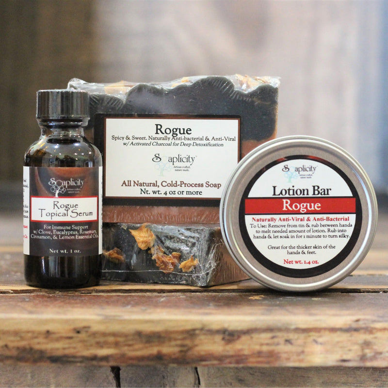 Soaplicity Rogue Immune Support Set Bundles! Rosy Brown Rogue Trio - Lotion Bar, Serum, Soap