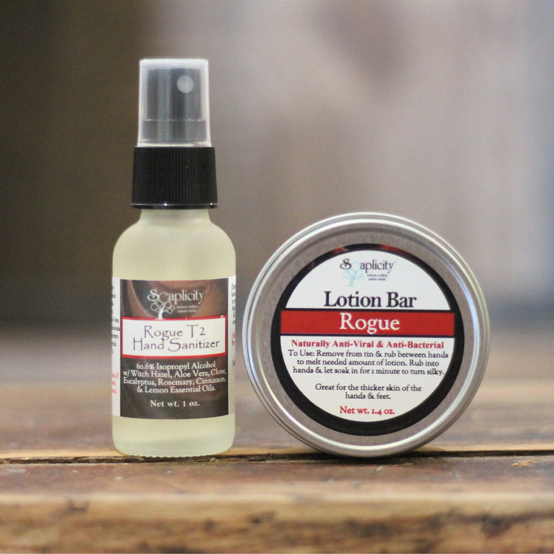 Soaplicity Extreme Immune Support Pack with Rogue T2 Hand Sanitizer Spray & Rogue Lotion Bar Bundles Rosy Brown