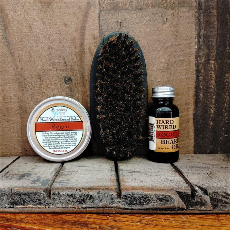 Soaplicity Beard-Pro Gift Set with Hard Wired Beard Oil, Balm, & Brush Bundles Dim Gray Alchemy,Primal,Rogue,Rugged,Redwood,Voodoo