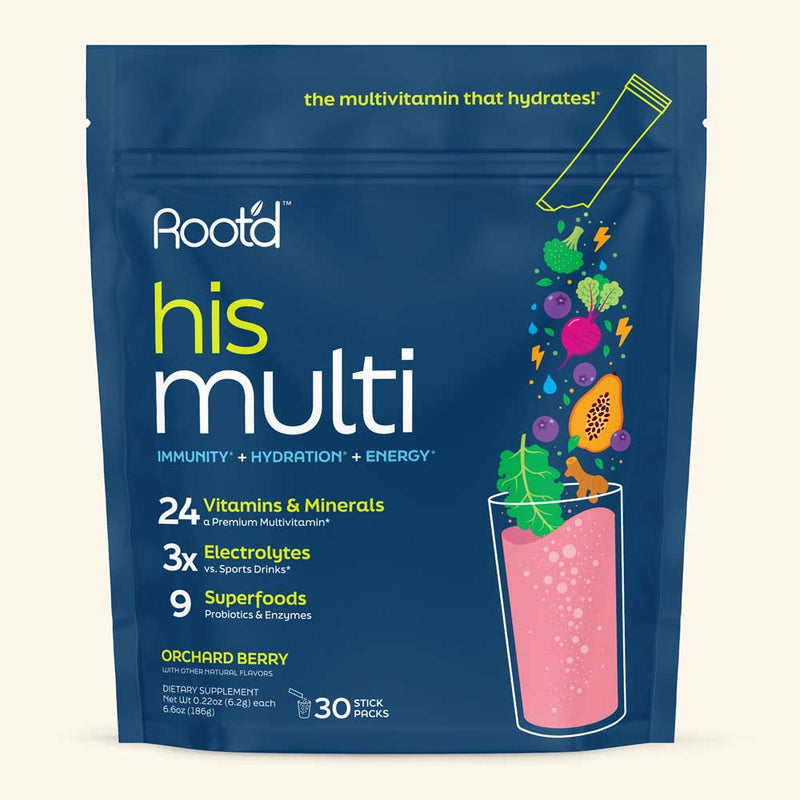 Root'd Advanced Daily Nutrition - Formulated for Men Electrolytes Dark Slate Gray Orchard-Berry / 15 Pack,Orchard-Berry / 30 Pack,Orchard-Berry / 60 Pack,Orchard-Berry / 90 Pack