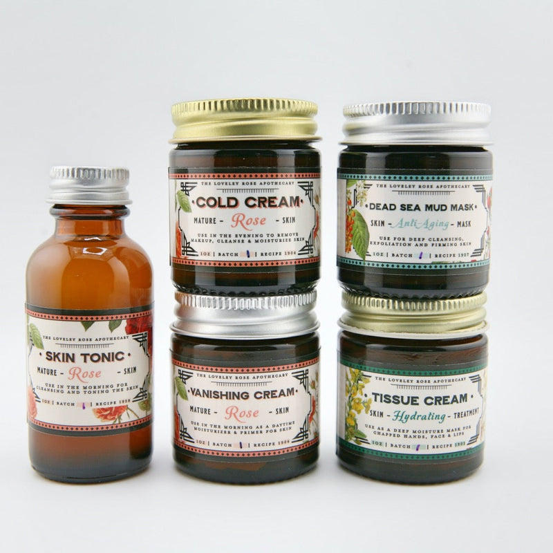 The Lovely Rose Apothecary Rose Travel Beauty Set Light Gray w/ Dead Sea Mud Mask - Anti-Aging + Tissue Cream