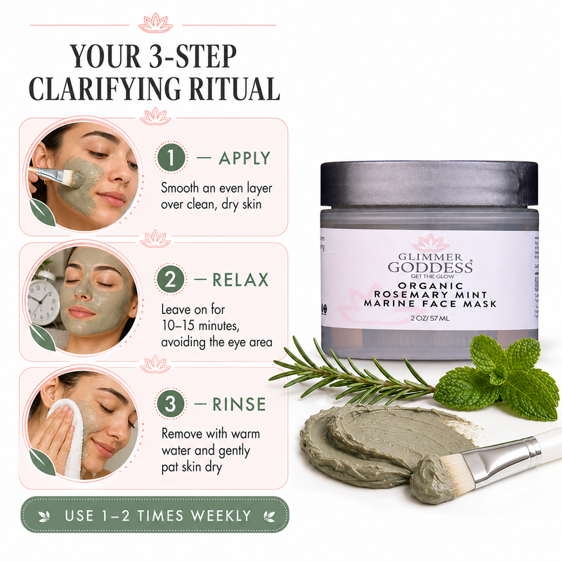 Glimmer Goddess® Organic Skin Care Organic Rosemary Mint Algae Face Mask for Acne & Rosacea Masks & Peels White Smoke