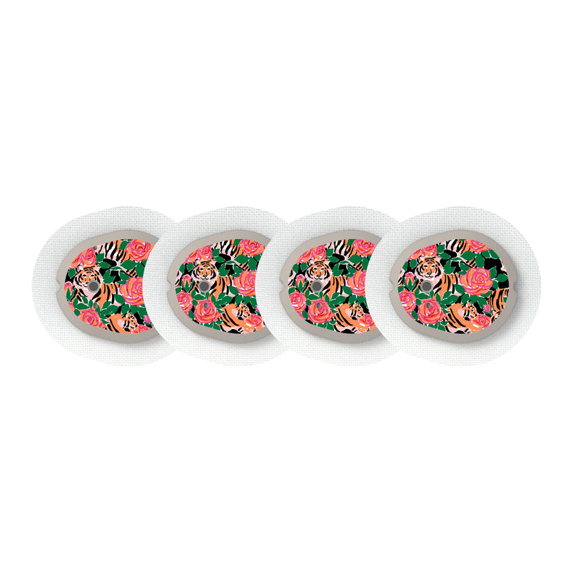 Peelz Rosey Tigers Designed for the DEXCOM G7 and Stelo Transmitter Peelz/Stickers White Smoke 4-pack (Set of 4 Stickers)