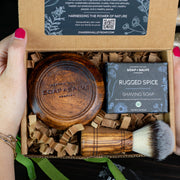 Chagrin Valley Soap & Salve Gift: Wood Shaving Gift Set Gift Dark Slate Gray with Lemon Lime Shave Soap,with Rugged Spice Shave Soap