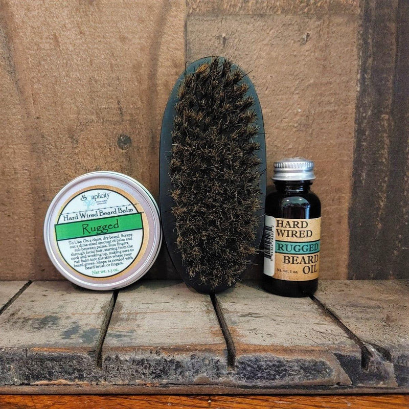 Soaplicity Beard-Pro Gift Set with Hard Wired Beard Oil, Balm, & Brush Bundles Dim Gray Alchemy,Primal,Rogue,Rugged,Redwood,Voodoo