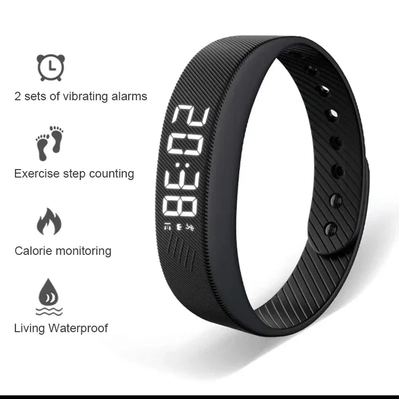 SmartPursue™ LED Digital Smart Bracelet Vibrating Alarm Clock Waterproof Clock Smart bracelet White Smoke LST5C-D