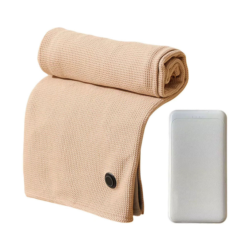 SmartPursue™ USB Electric Heated CozyGlow Heated Wrap Wearable Heated Blanket White Smoke Khaki & Power Bank / 150x80cm