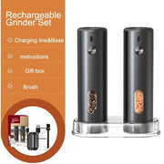 SmartPursue™ Rechargeable Electric Pepper Grinder Spice Grinders White Smoke 1PCS,2PCS With Base