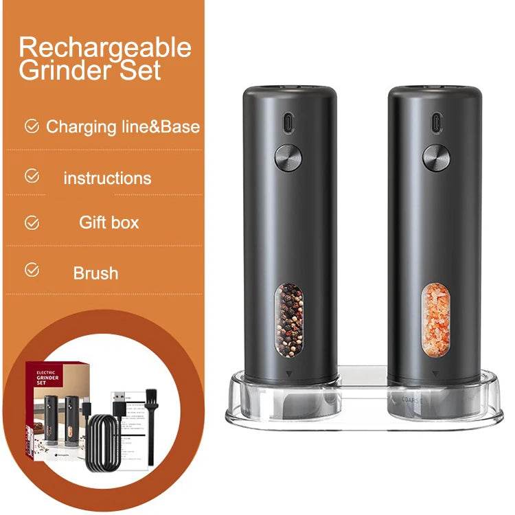 SmartPursue™ Rechargeable Electric Pepper Grinder Spice Grinders White Smoke 1PCS,2PCS With Base