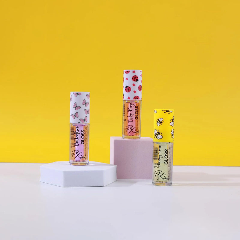 Prolux Cosmetics Cute Lip Gloss Lip Gloss Light Gray Yellow-Honey Bees,Pink-Lady Bugs,Purple-Butterflies