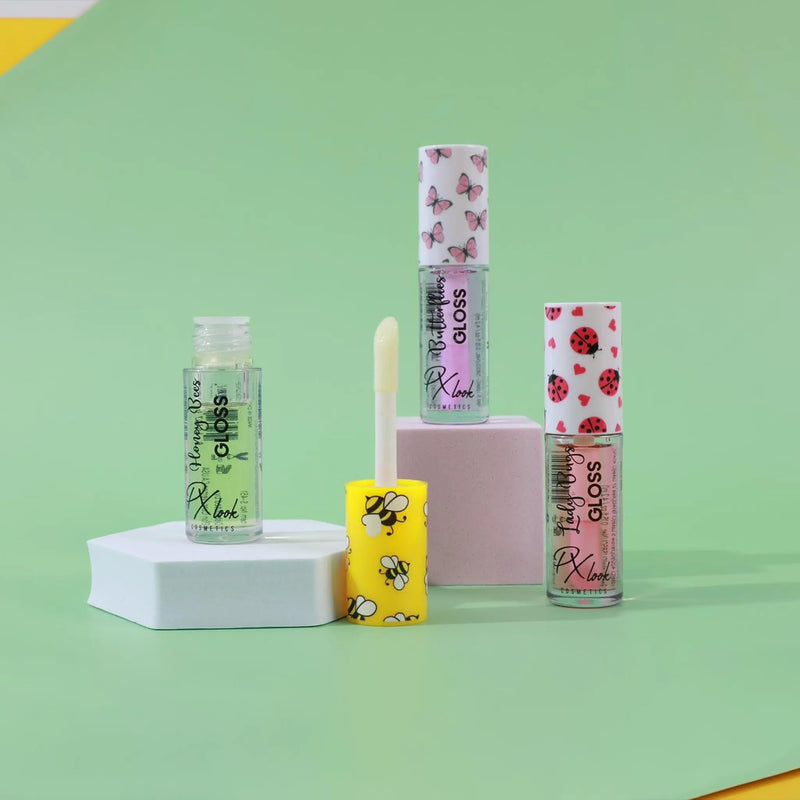 Prolux Cosmetics Cute Lip Gloss Lip Gloss Dark Sea Green Yellow-Honey Bees,Pink-Lady Bugs,Purple-Butterflies