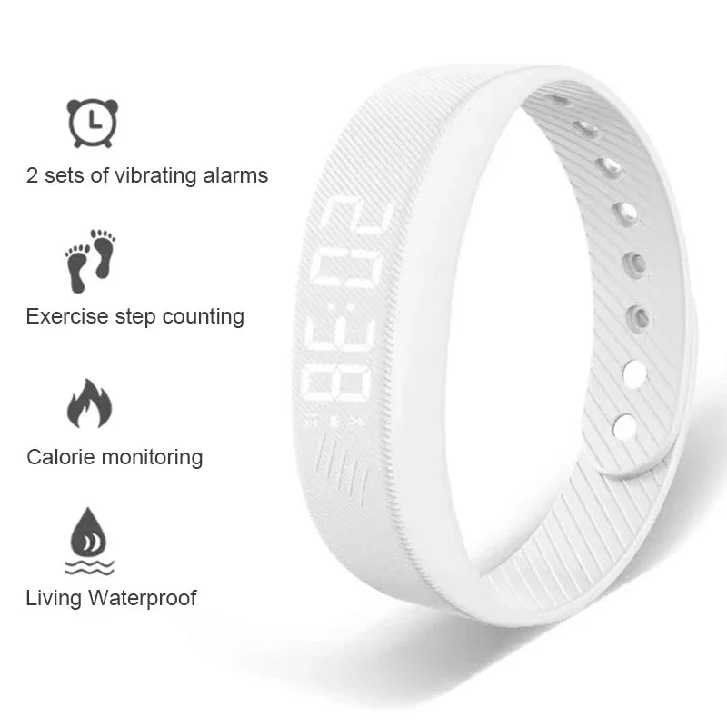 SmartPursue™ LED Digital Smart Bracelet Vibrating Alarm Clock Waterproof Clock Smart bracelet White Smoke LST5C-W