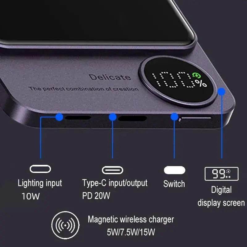 SmartPursue™ PowerHub ChargeMate wireless charger MagSafe Power Bank for iphone wireless power bank Dark Slate Gray Black / 5000mAh,Black / 10000mAh,Grey / 5000mAh,Grey / 10000mAh,Green / 5000mAh,Green / 10000mAh,Purple / 5000mAh,Purple / 10000mAh,Dark green / 5000mAh,Dark green / 10000mAh,White / 5000mAh,White / 10000mAh,Black Magnetic / 5000mAh,Black Magnetic / 10000