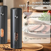 SmartPursue™ Rechargeable Electric Pepper Grinder Spice Grinders Dark Slate Gray 1PCS,2PCS With Base